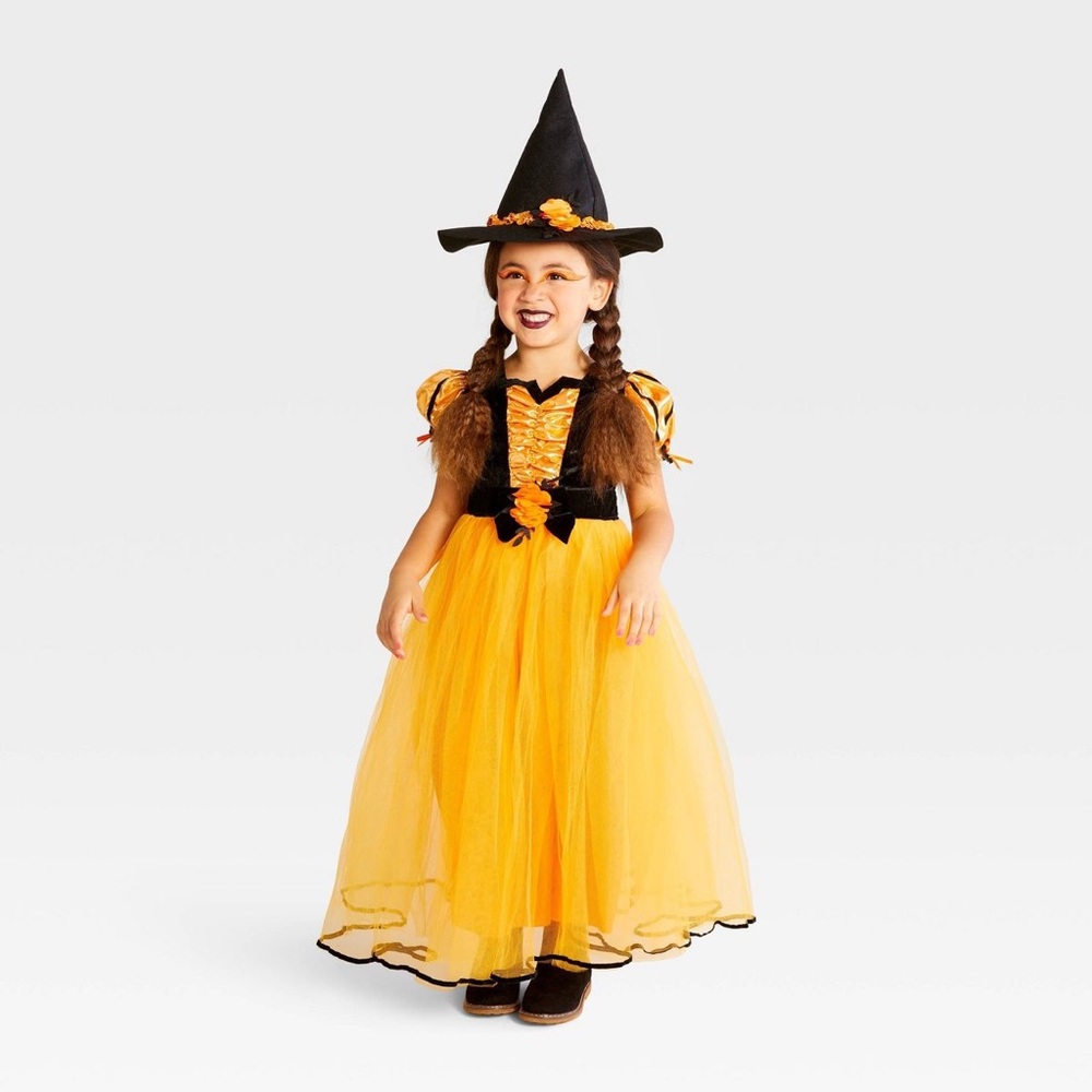Kids' Witch Halloween Costume Dress with Hat - Hyde & EEK - size S (4-7) - new